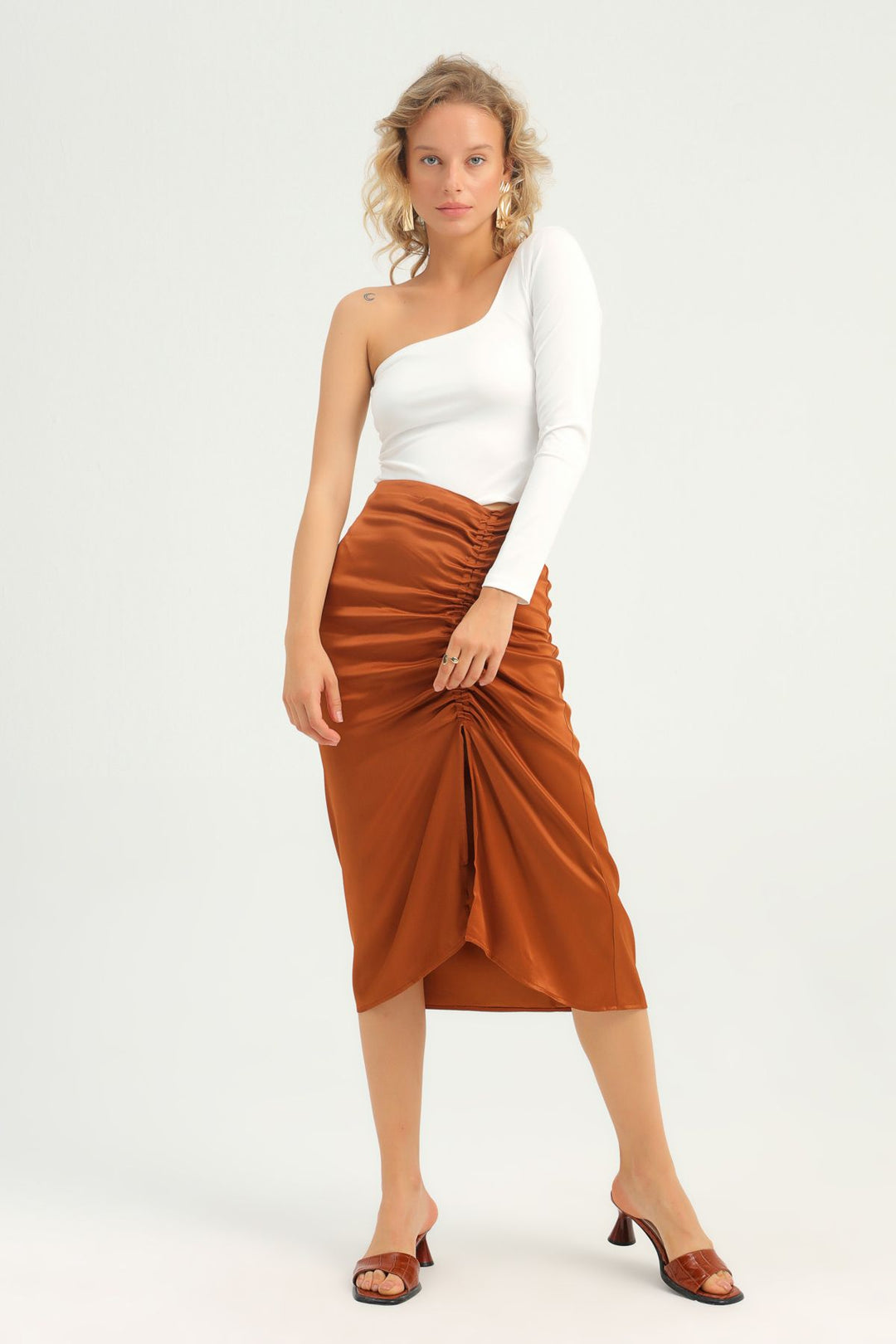 One Shoulder Crop Blouse Ecru