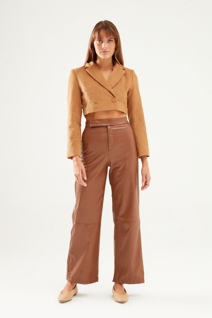 Velvet Crop Blazer Jacket Camel