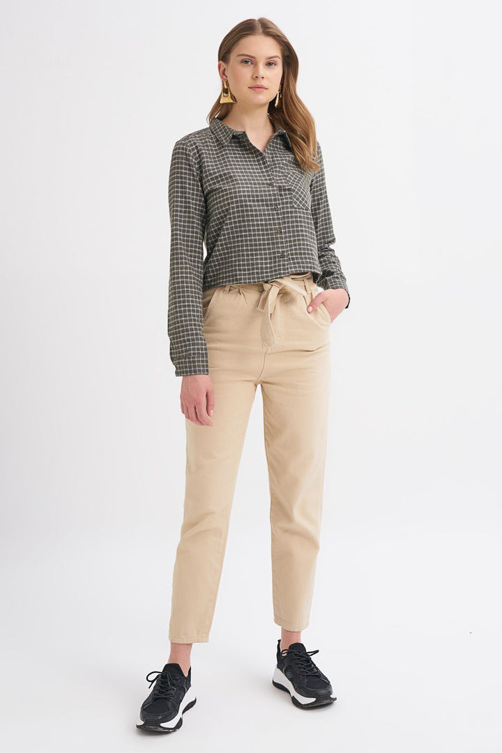 Tek Cepli Ekose Gömlek Haki