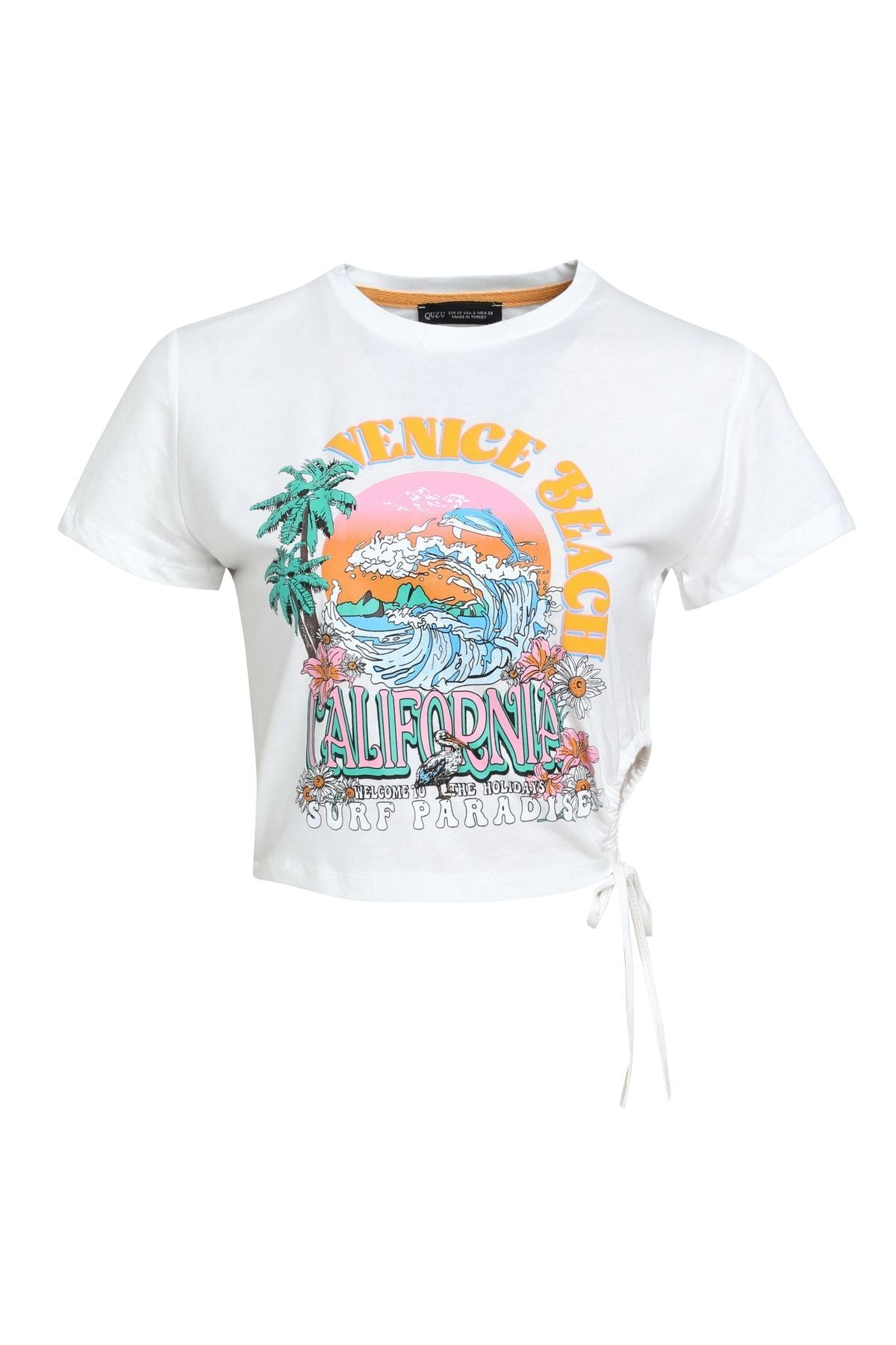 Side Pleated Crop T-Shirt Ecru