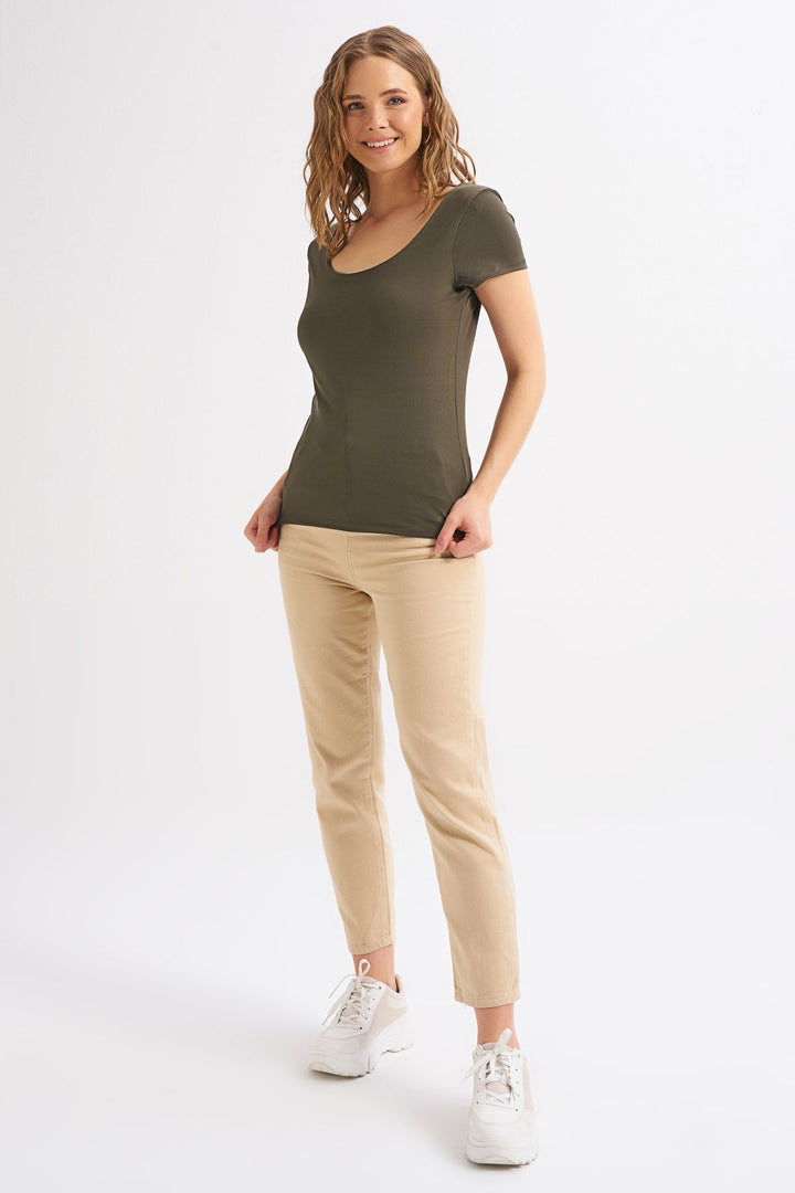 Short Sleeve Basic Blouse Khaki
