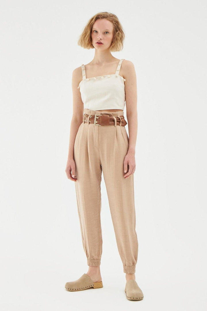 Belted Jogger Pants Beige