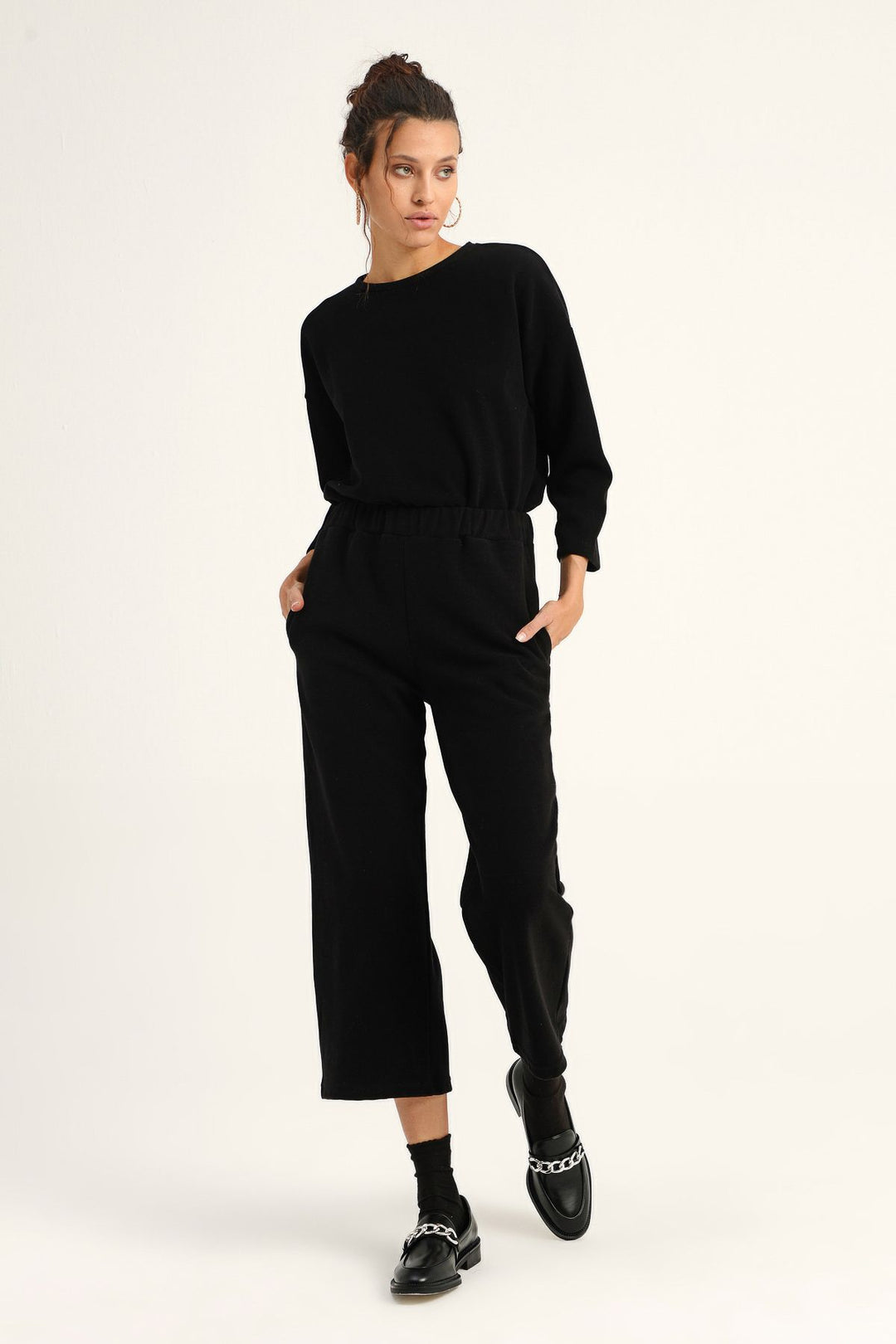 Beli Lastikli Bol Paça Eşofman Siyah