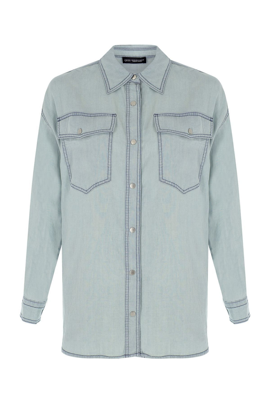 Sırt Baskılı Düğmeli Gömlek Mavi