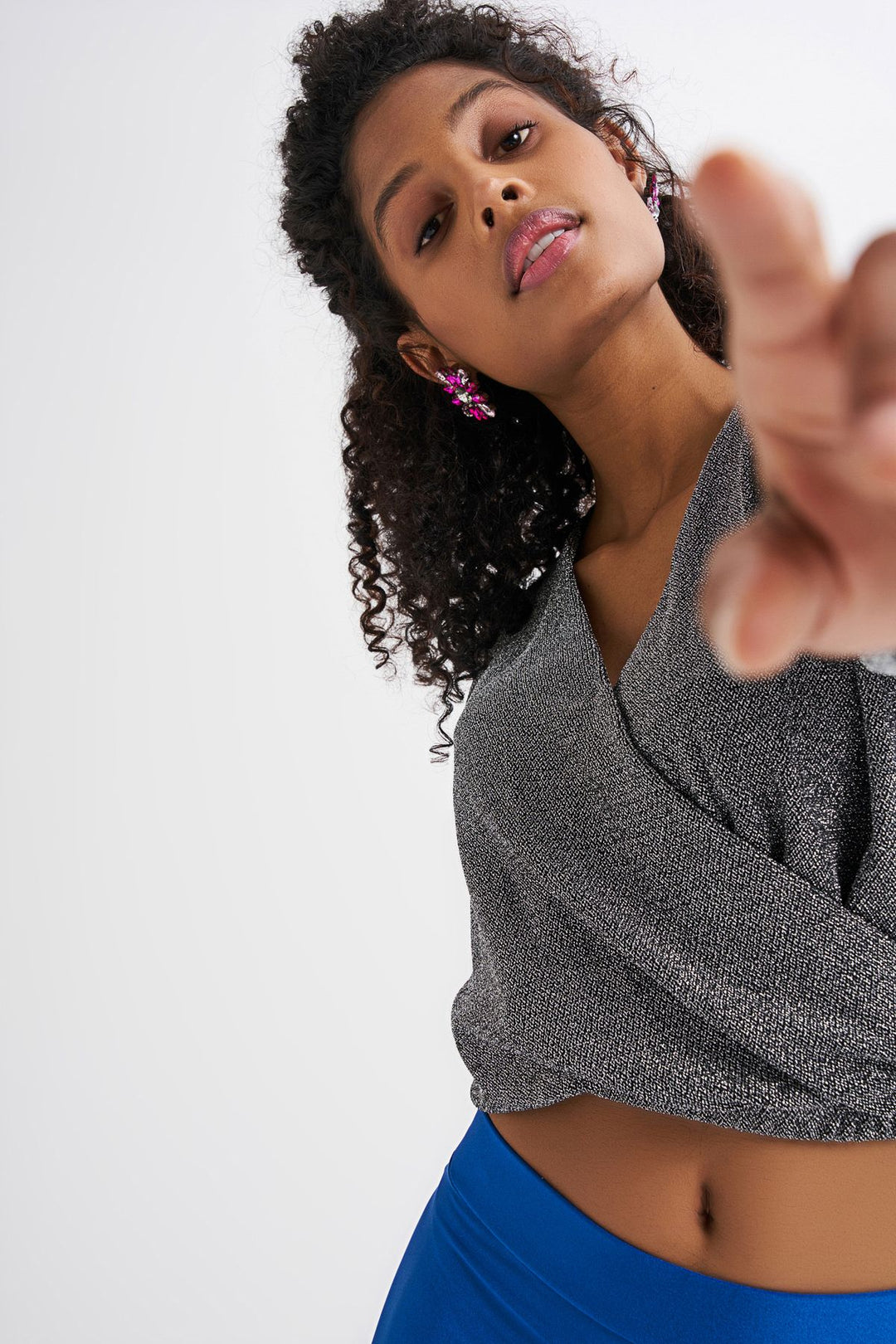 Double Breasted Silvery Blouse Silver