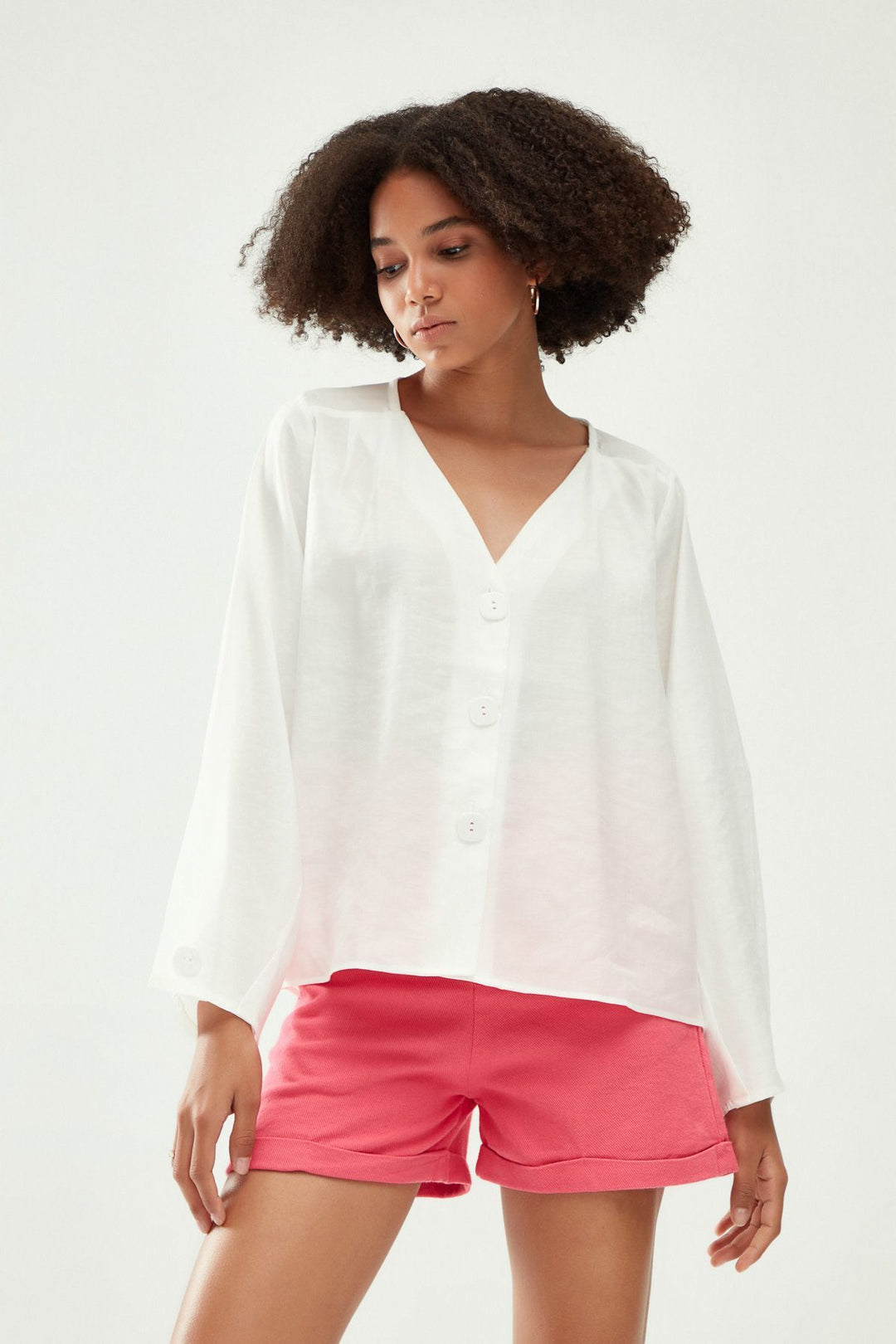 Buttoned V-Neck Shirt Ecru