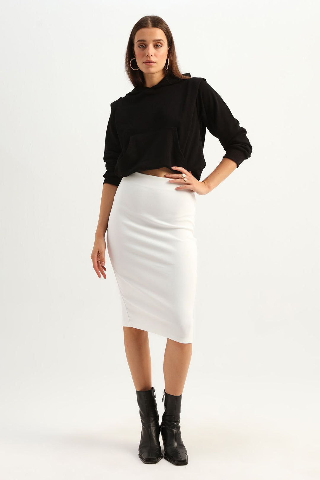 Midi Pencil Skirt Ecru
