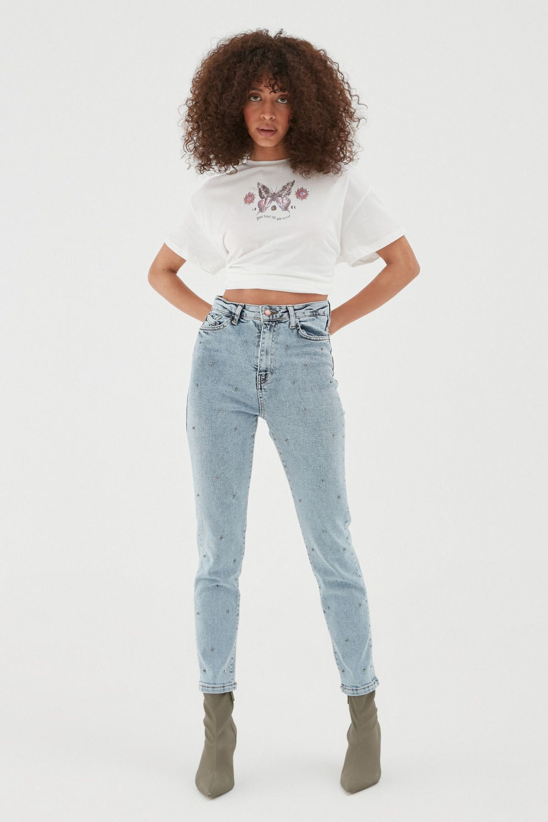 Stone Detailed Jeans Ice Blue