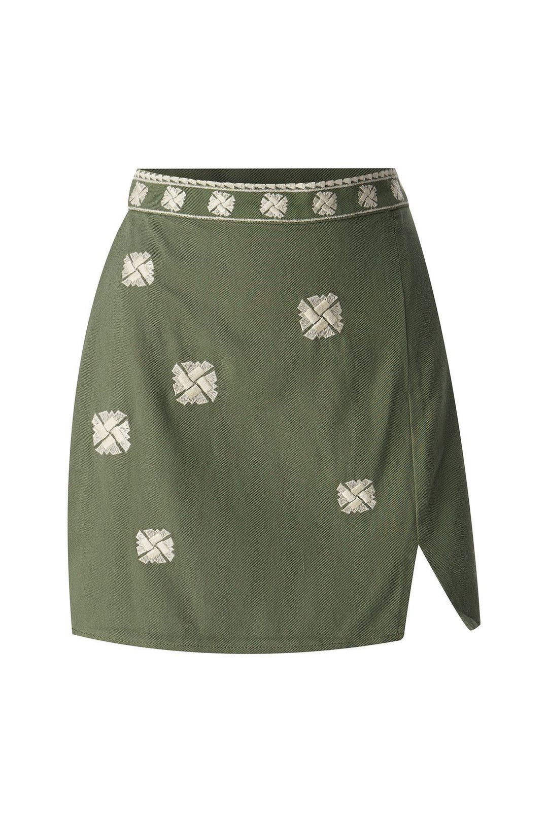 Embroidery Detailed Mini Skirt Khaki