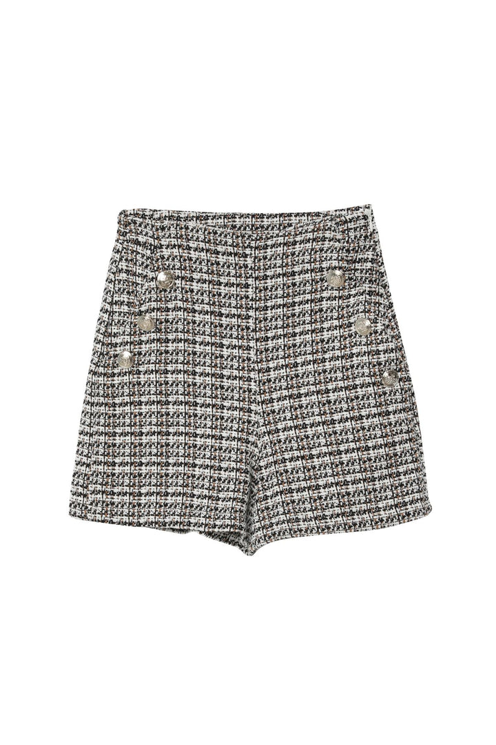 Button Detailed Tweed Shorts Black