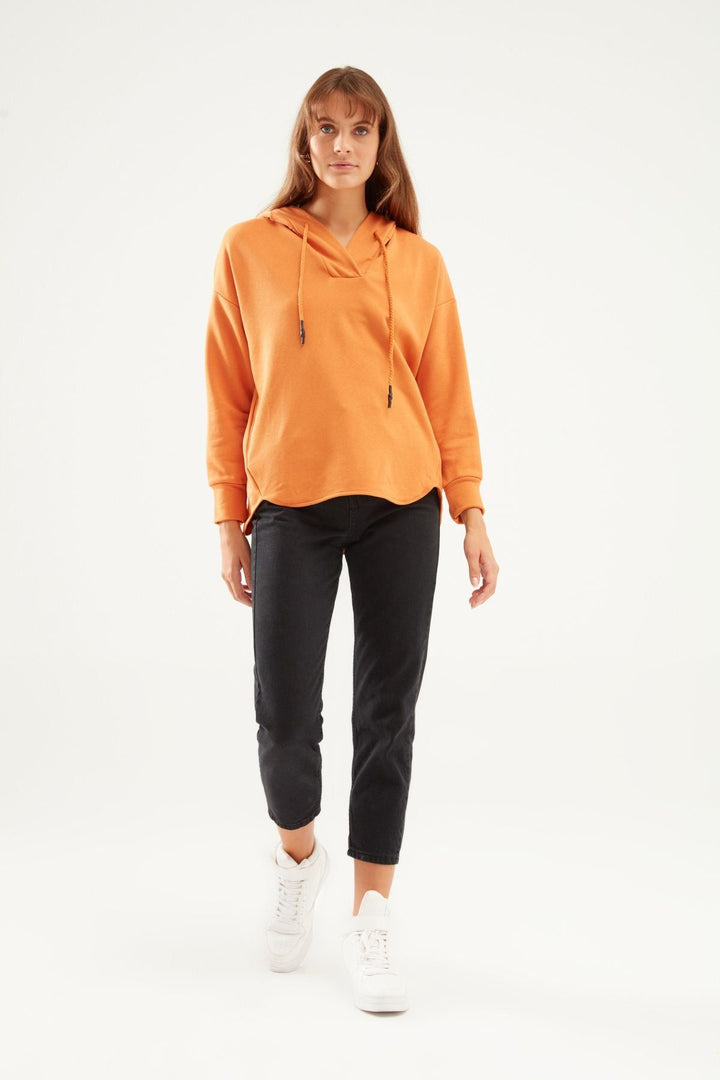 Kapüşonlu Oversize Sweatshirt Koyu Oranj