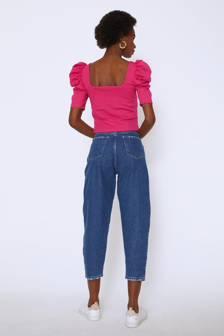 Yüksek Bel Slouchy Pantolon Mavi