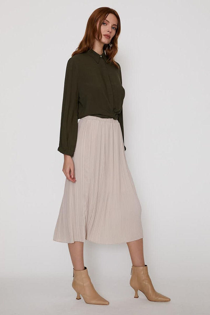 Lastikli Kol Beli Düğümlü Gömlek Haki