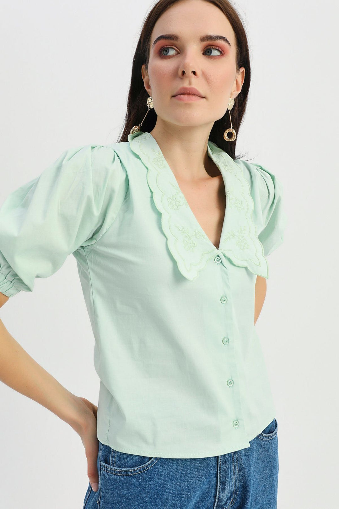 Embroidered Collar Shirt Mint