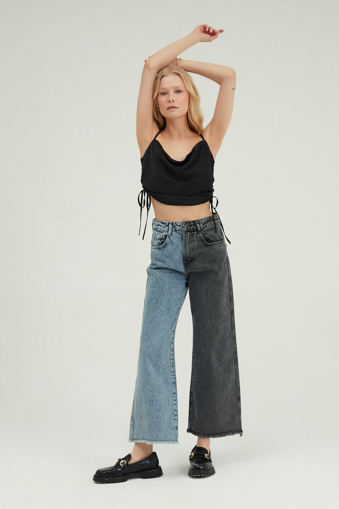 Two Color Wide Leg Jeans Blue