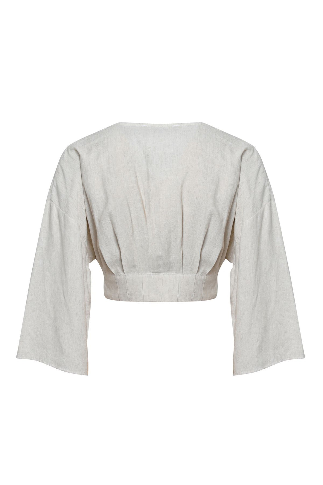 V Yaka Crop Keten Bluz Naturel