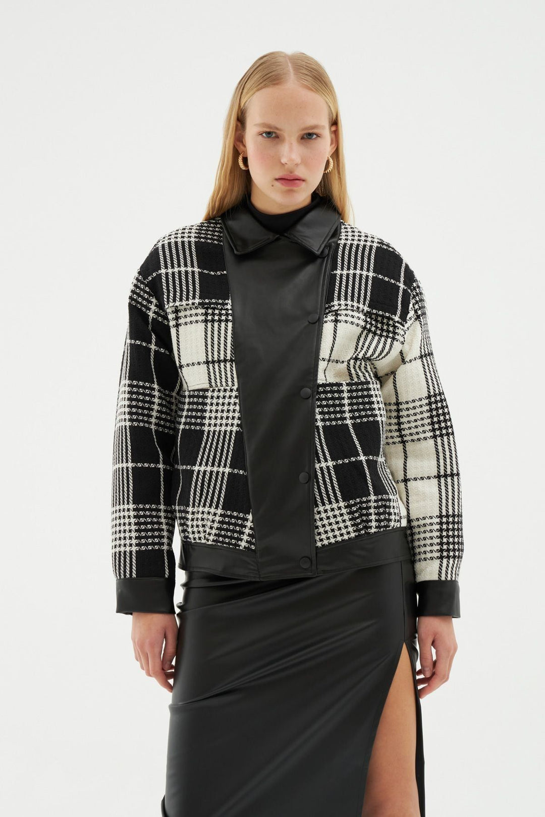 Leather Detailed Bomber Jacket Black