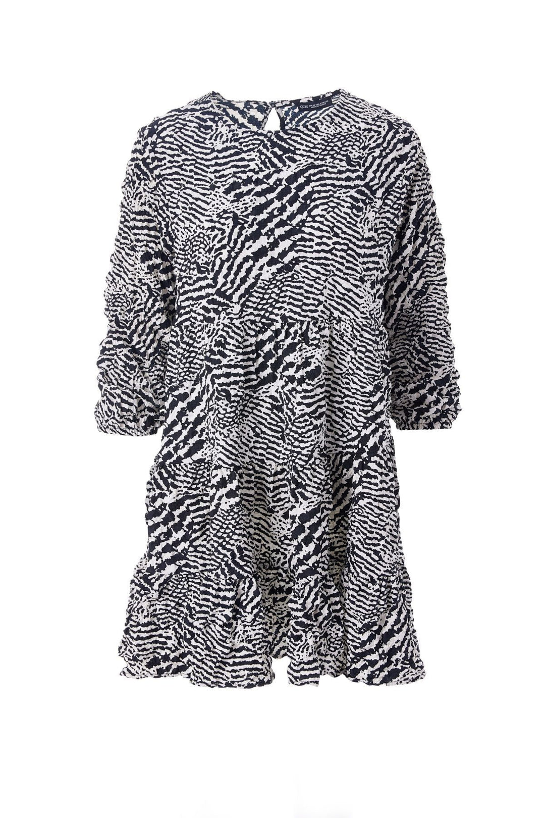 Desenli Uzun Kol Elbise Siyah