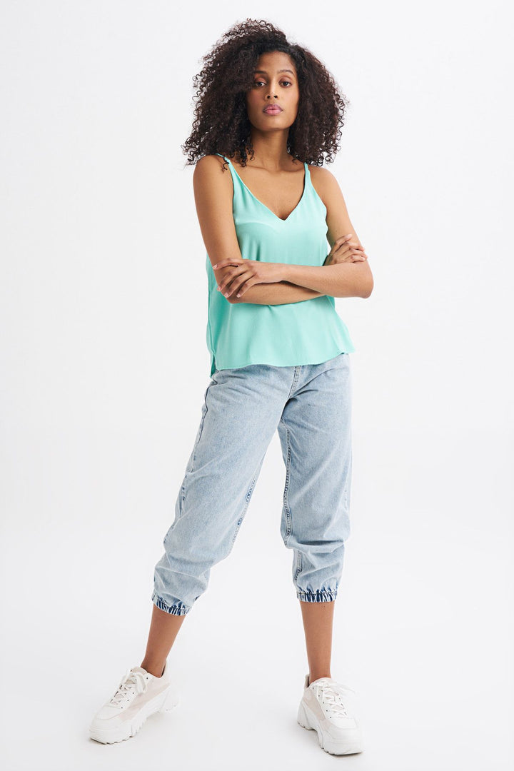 String Strap V Neck Blouse Mint