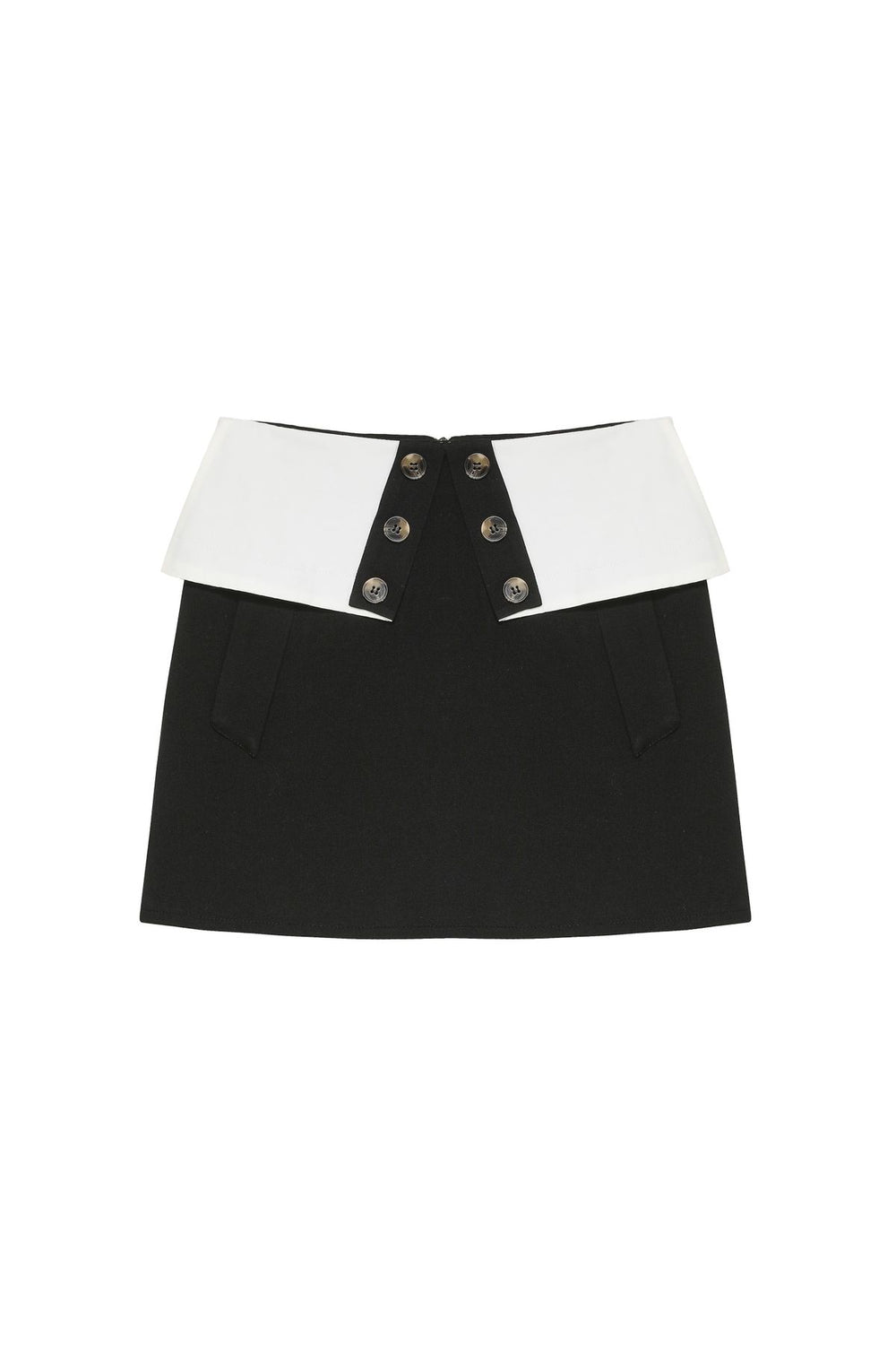 Waist Detailed Buttoned Mini Skirt Black