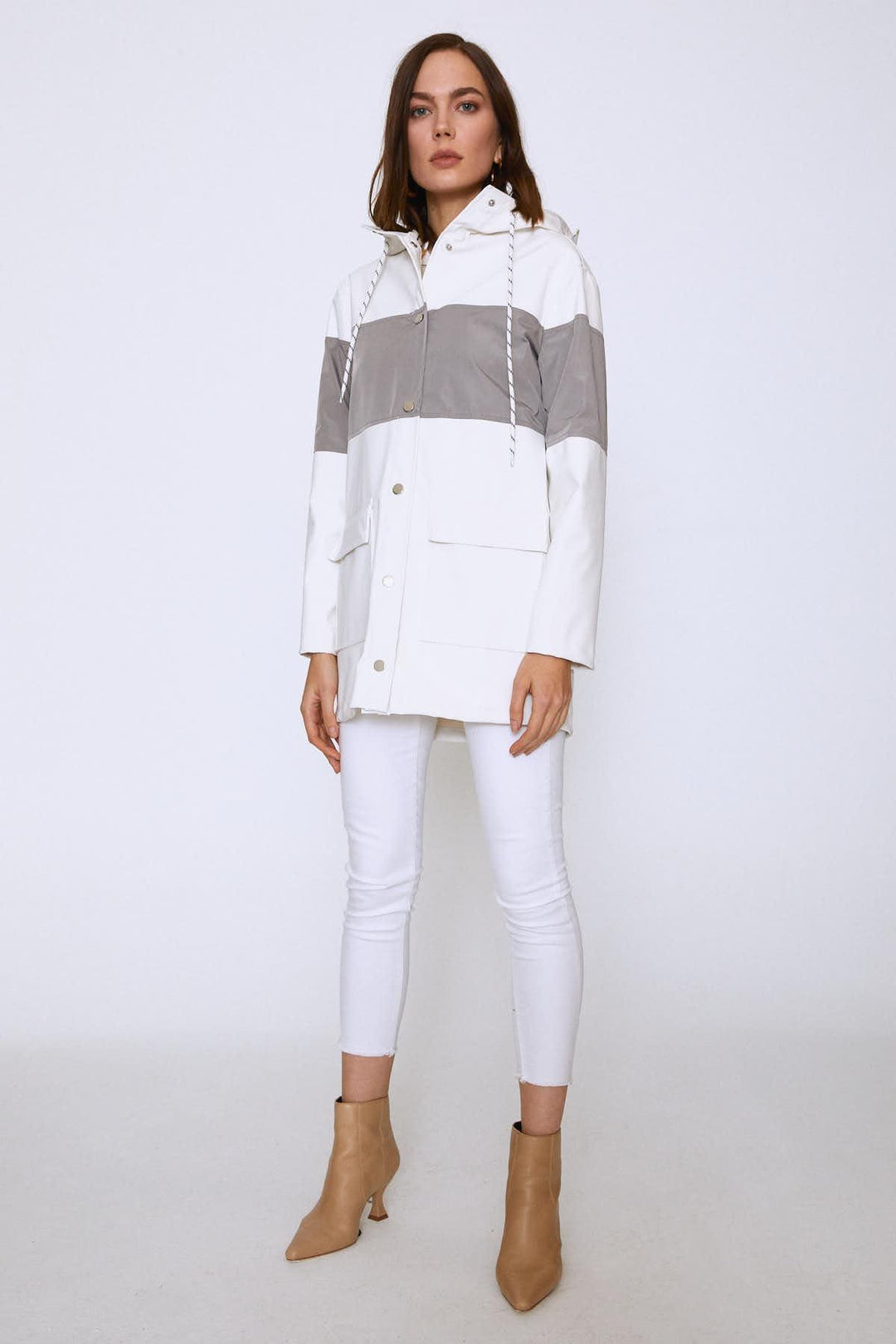 Hooded Pocket Raincoat Ecru