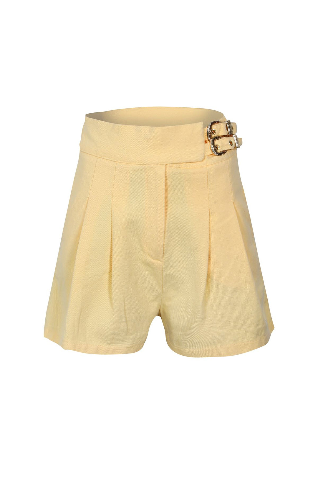 Toka Aksesuarlı Gabardin Şort Sarı