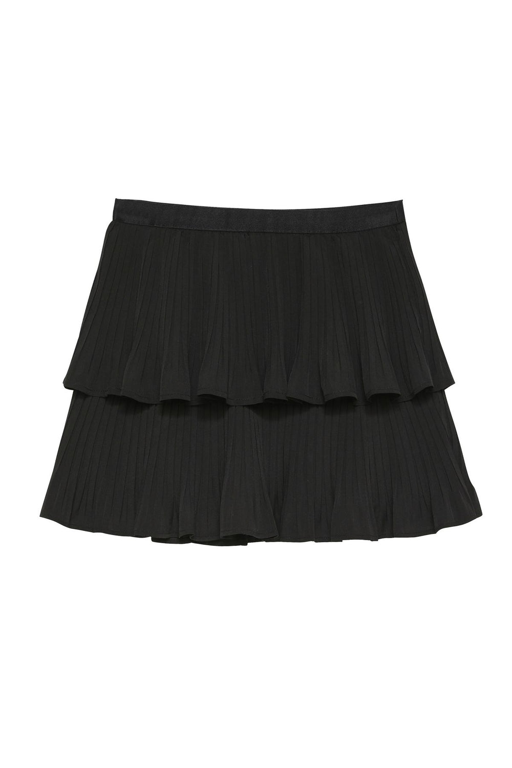 Elastic Waist Pleat Detailed Mini Skirt Black