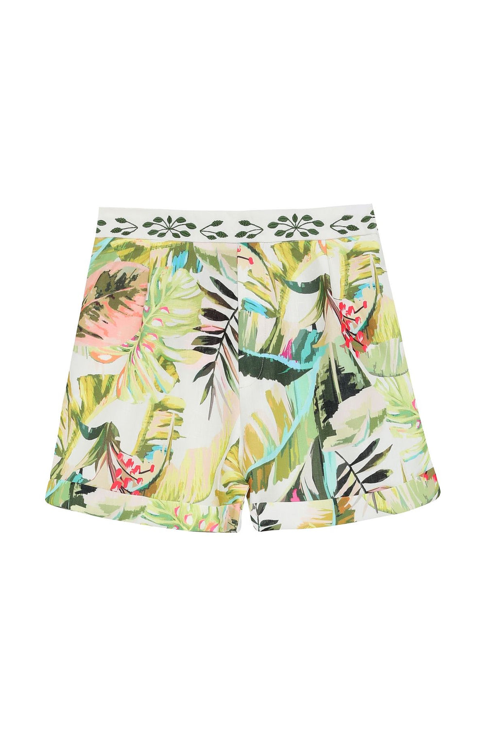 Colorful Patterned High Waist Mini Shorts Green