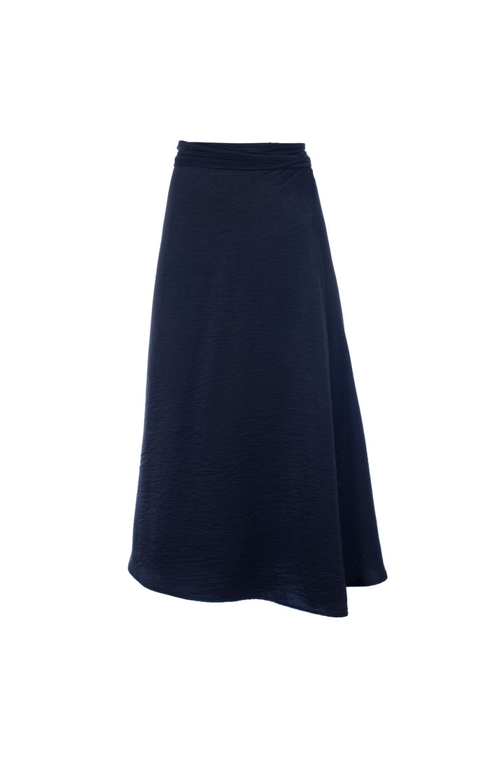 Wrapped Satin Midi Skirt Black