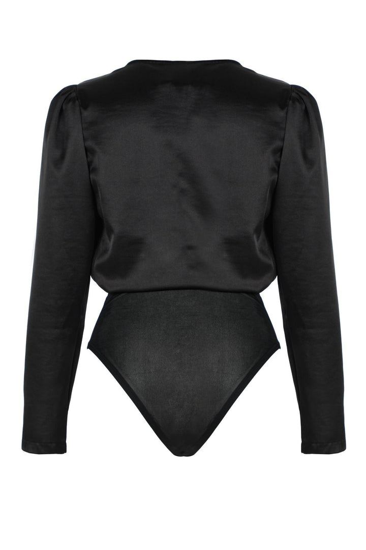 Double Breasted Satin Bodysuit Black