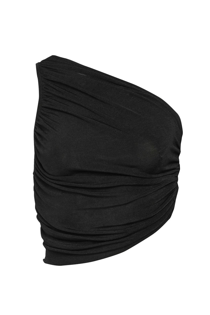 Pleated One-Shoulder Blouse Black