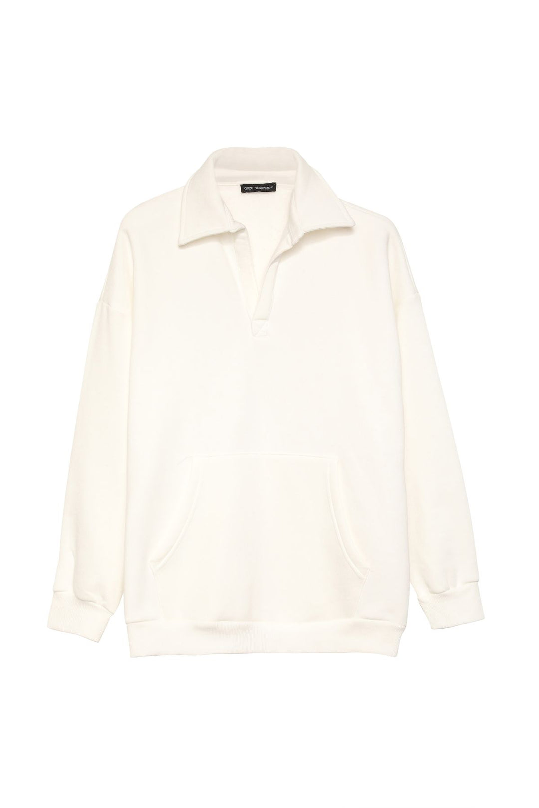 Kangaroo Pocket Polo Neck Sweatshirt Ecru