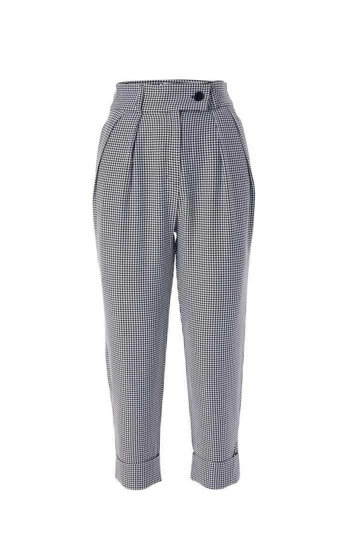 Çizgili Duble Paça Pantolon Siyah