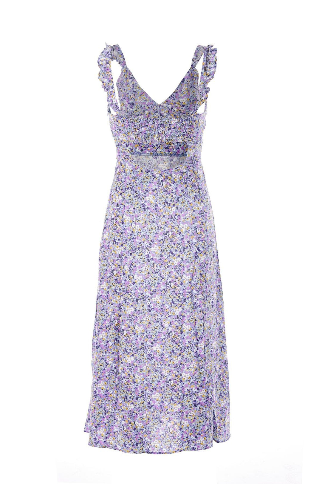 Sırt Dekolteli Askılı Yırtmaçlı Elbise Lila