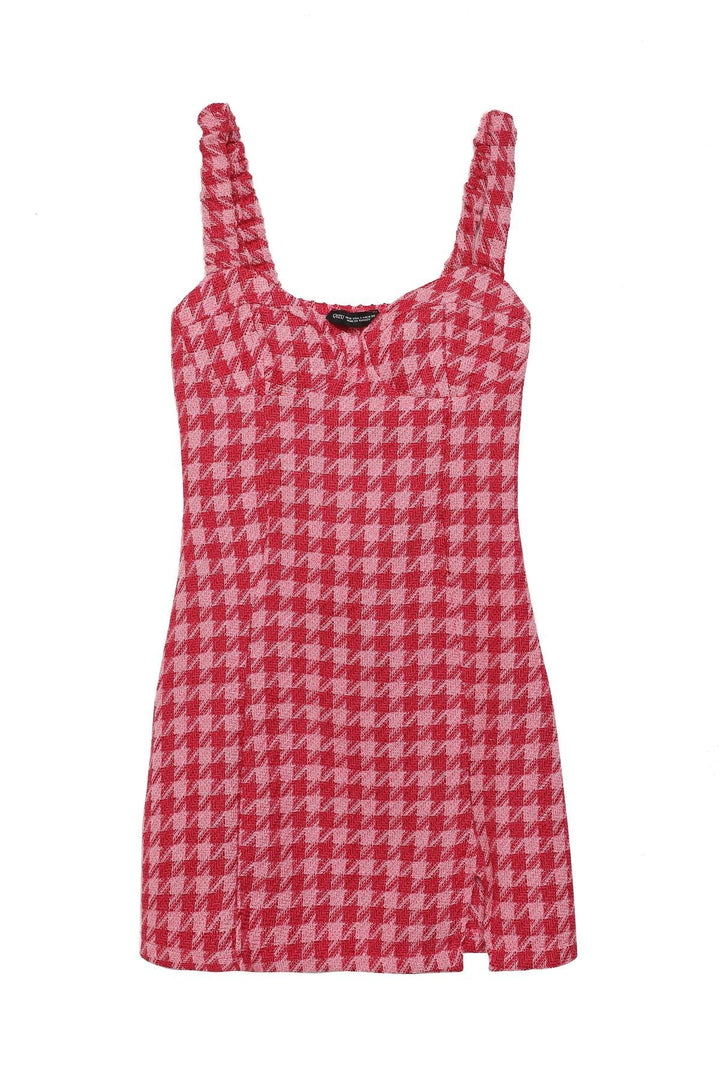 Slit Detailed Tweed Mini Dress Fuchsia