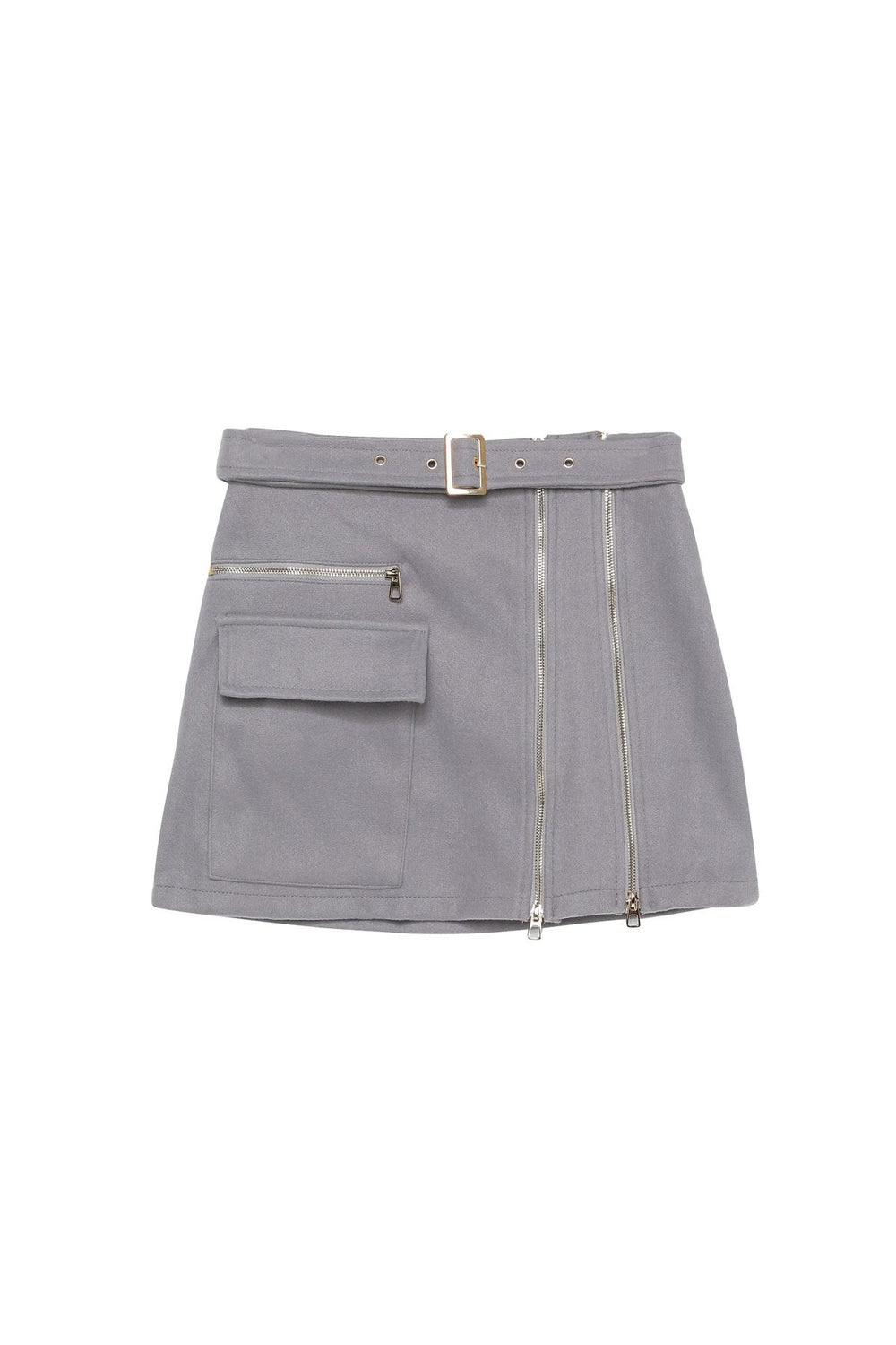 Zipper Detailed Stash Mini Skirt Gray