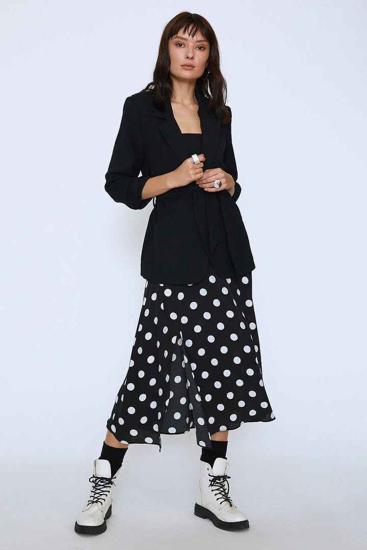 Beli Kuşaklı Fleto Cepli Ceket Siyah