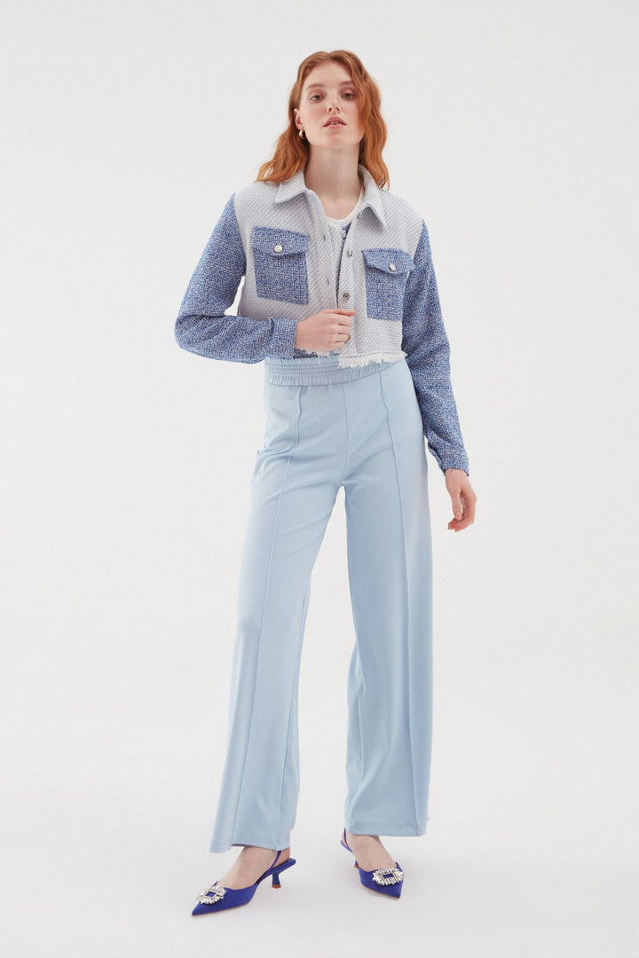 Püsküllü Tüvit Ceket Mavi