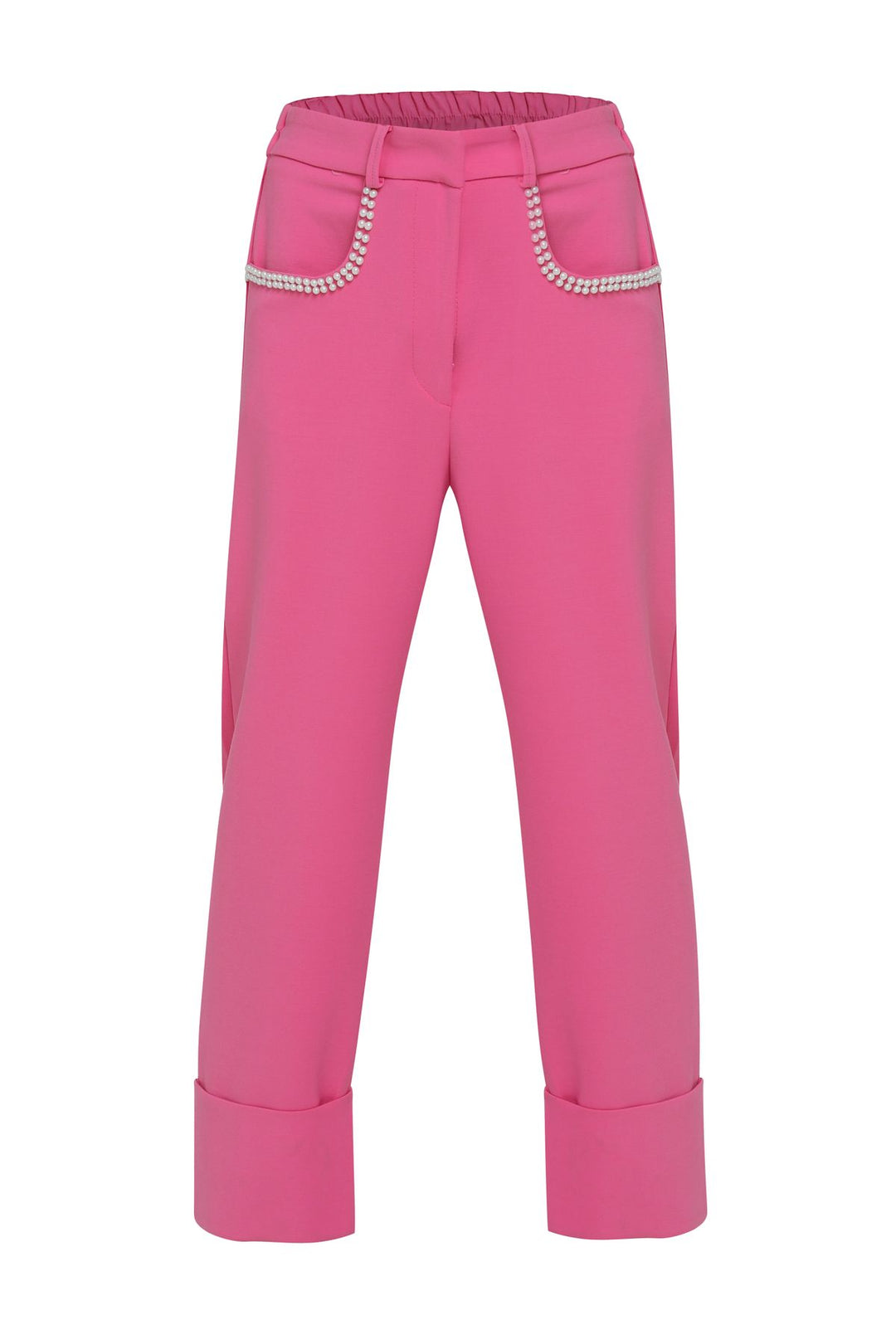 İnci Detaylı Duble Paça Pantolon Fuşya