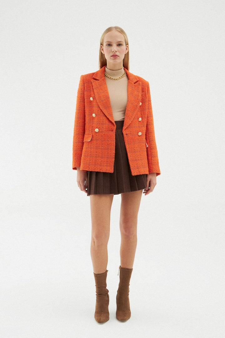 Kruvaze Tüvit Blazer Ceket Turuncu