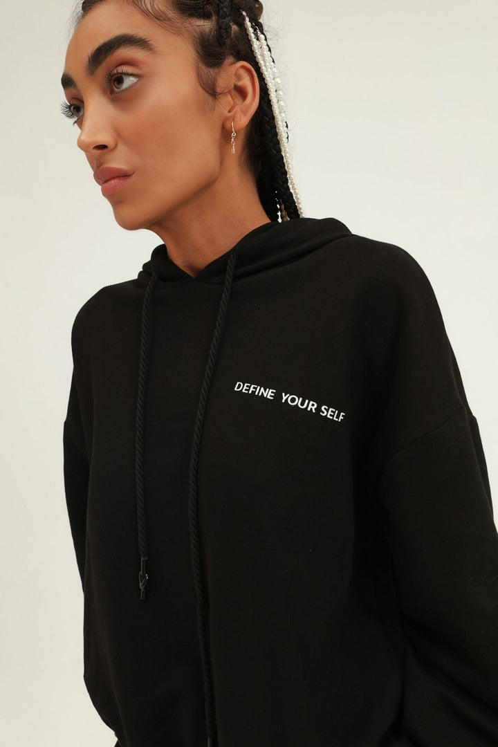 Printed Hoodie Sweatshirt Black