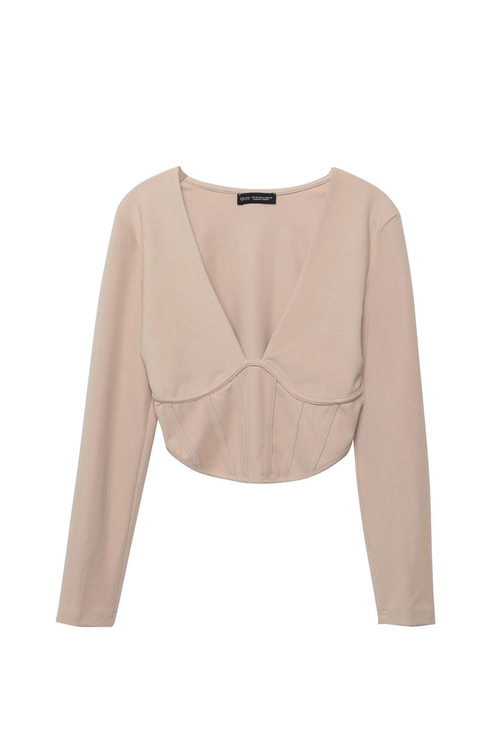 Underwire Crop Blouse Beige