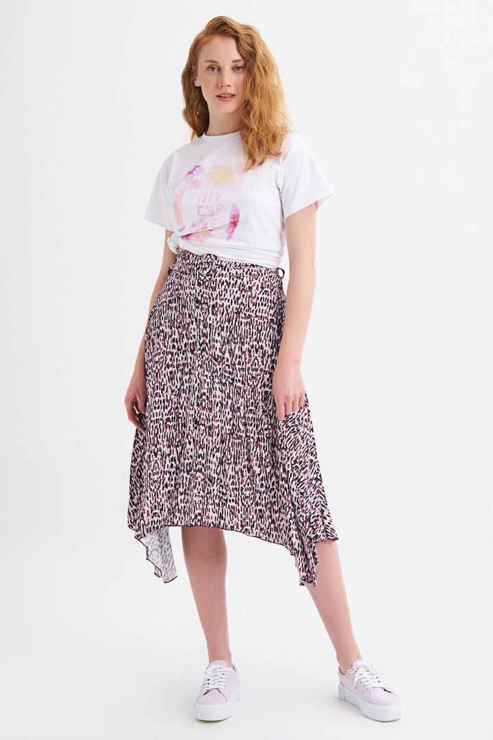 Pleated Belt Detailed Asymmetrical Skirt Lilac