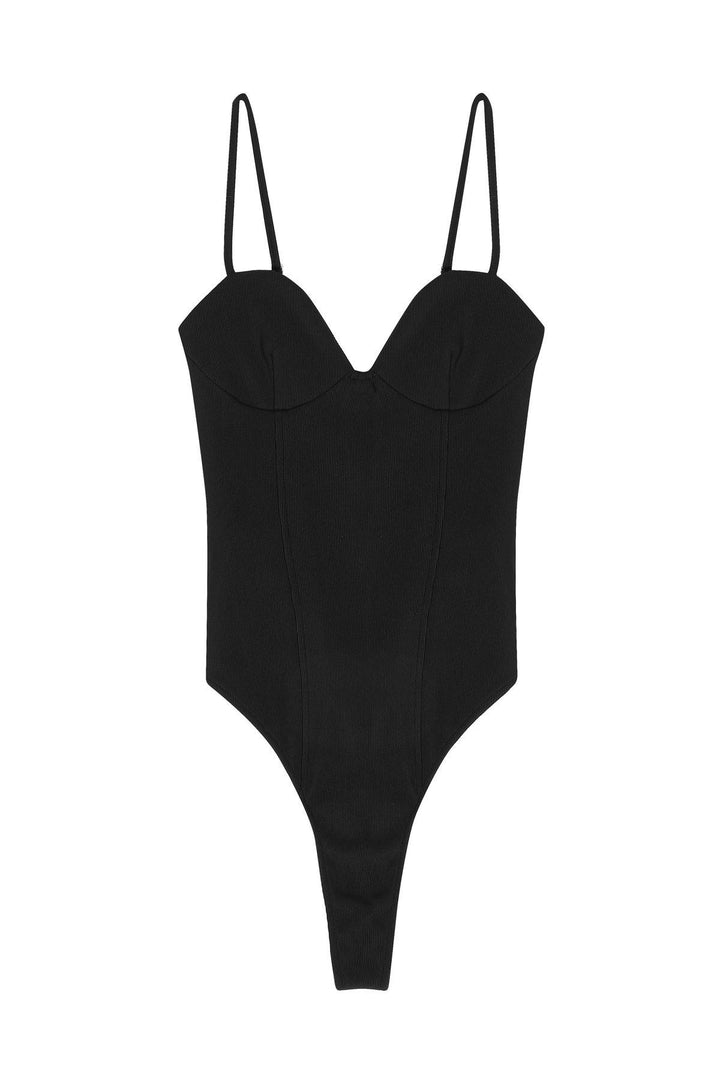 Chest Detailed Bodysuit Black