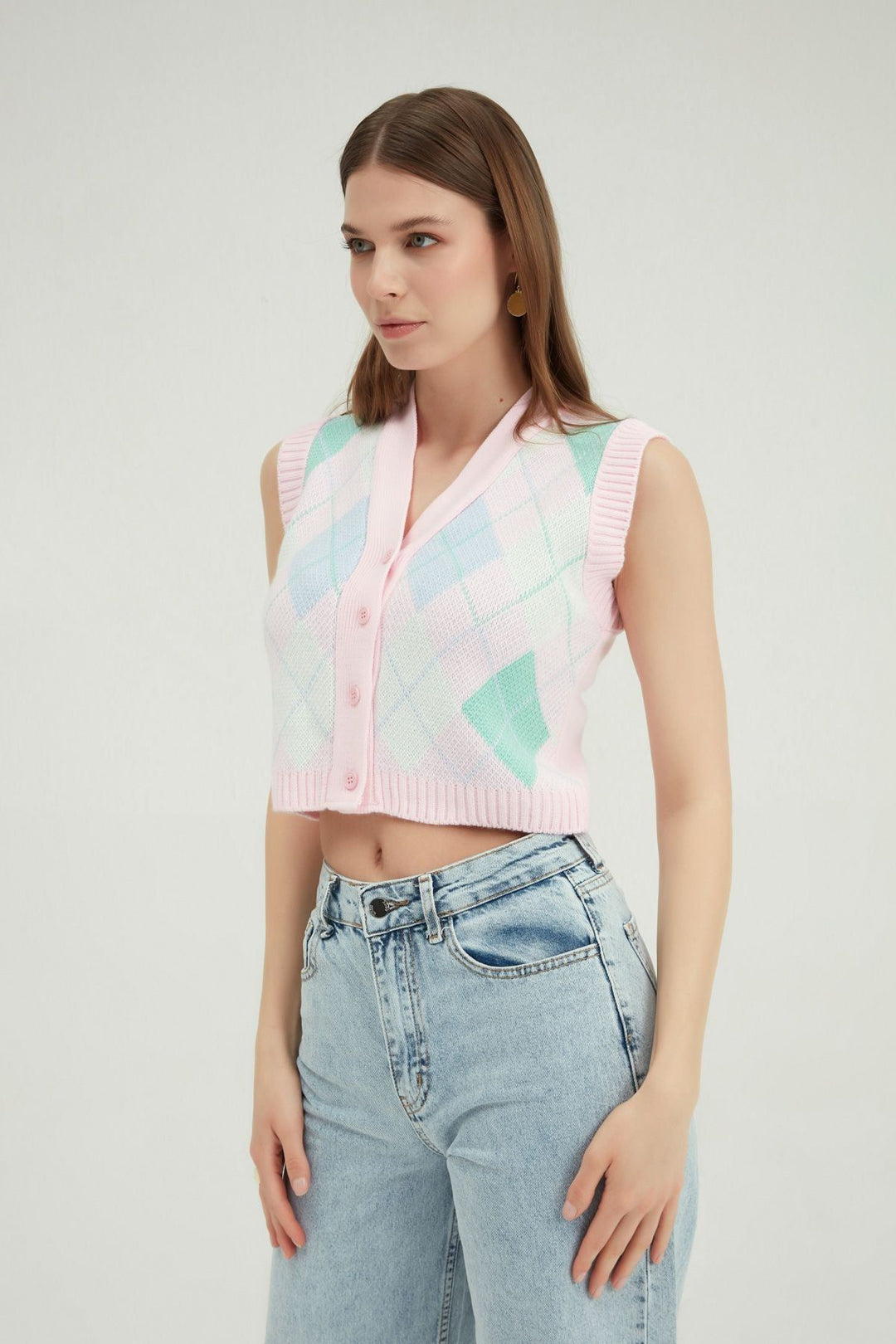 Diamond Patterned Knitwear Pink