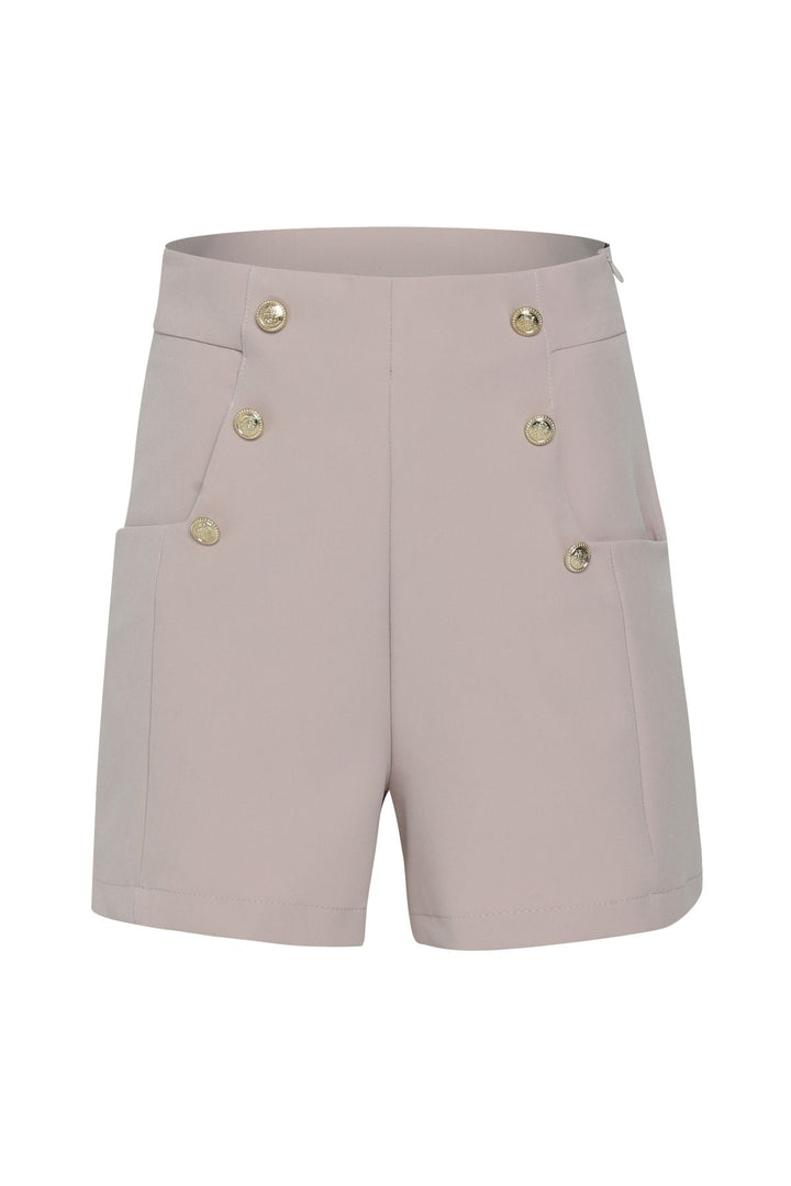 Düğme Detaylı Yüksek Bel Şort Taş