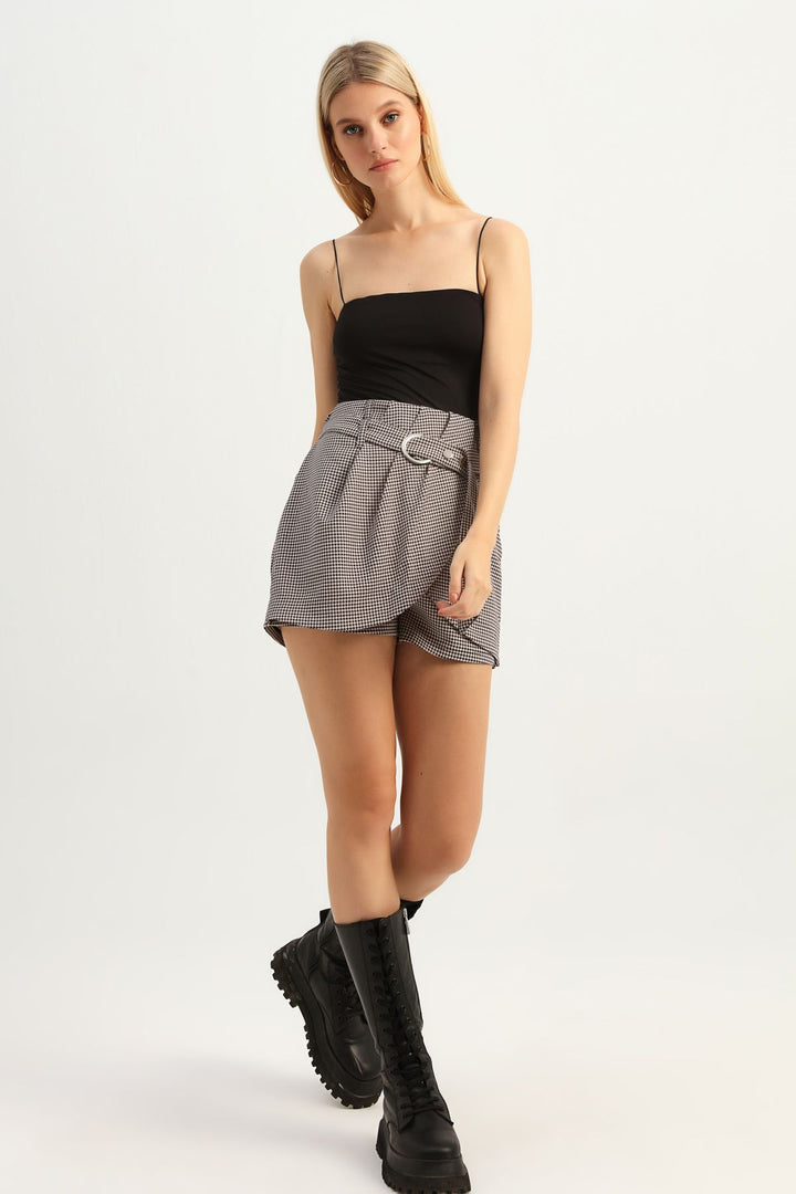 Belted Striped Shorts Skirt Powder