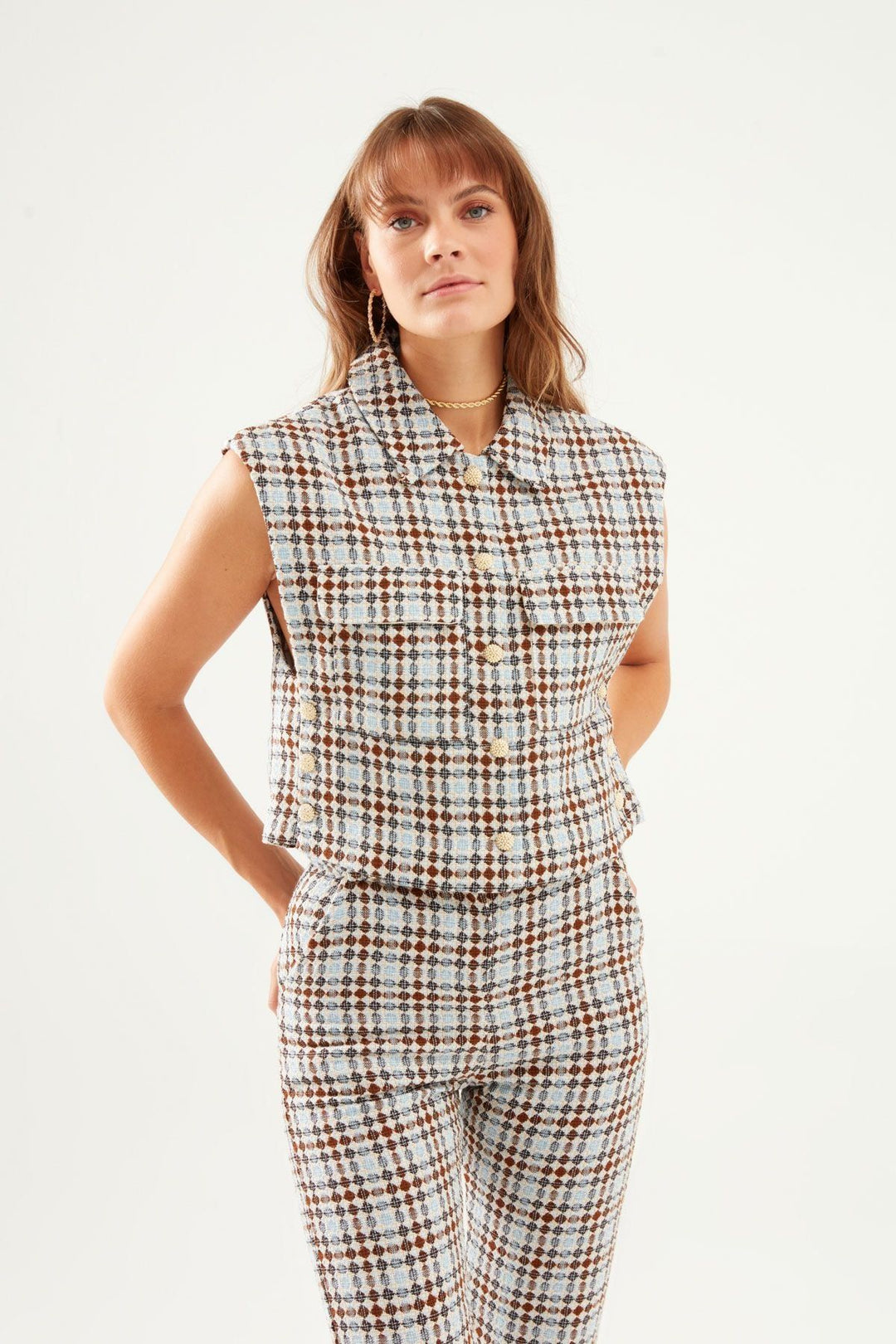 Buttoned Vest Jacket Blue