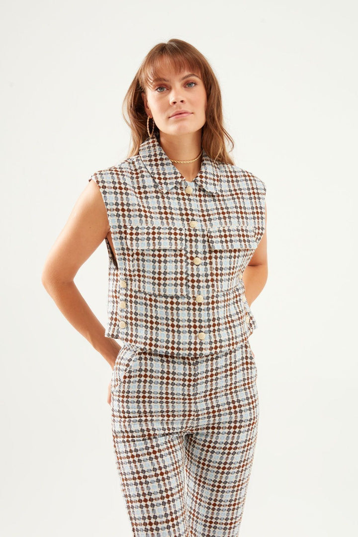 Buttoned Vest Jacket Blue