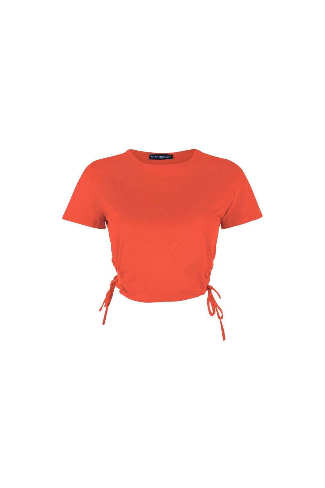 Yanları Büzgülü Dekolteli Tişört Turuncu